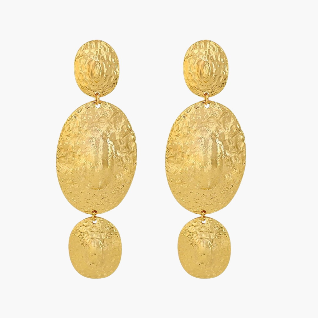 Oval Disc Statement Gold Earrings