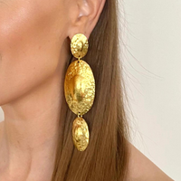 Oval Disc Statement Gold Earrings