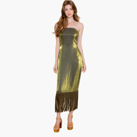 Strapless Fringe Hem Midi Dress