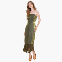 Strapless Fringe Hem Midi Dress