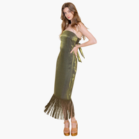 Strapless Fringe Hem Midi Dress