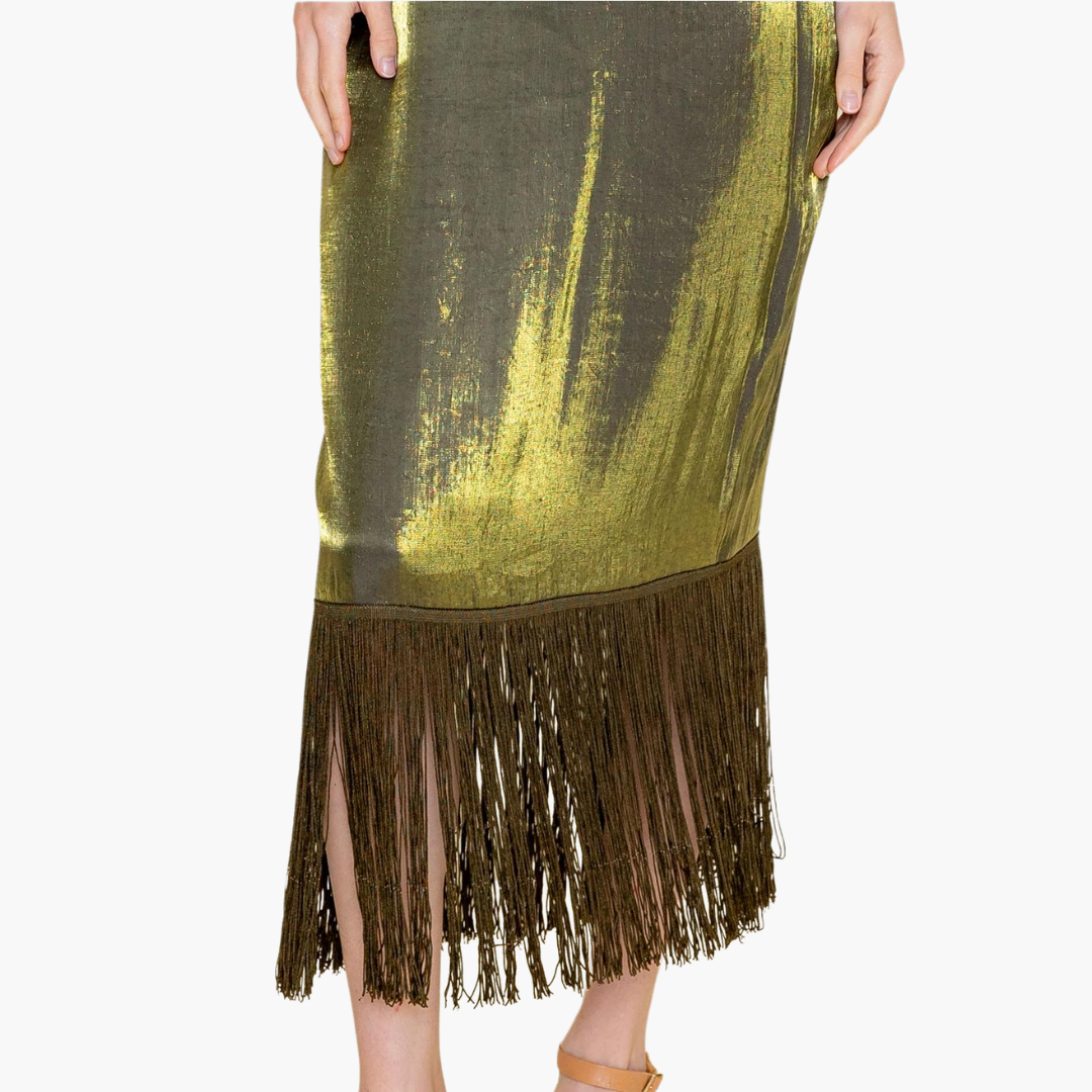 Strapless Fringe Hem Midi Dress