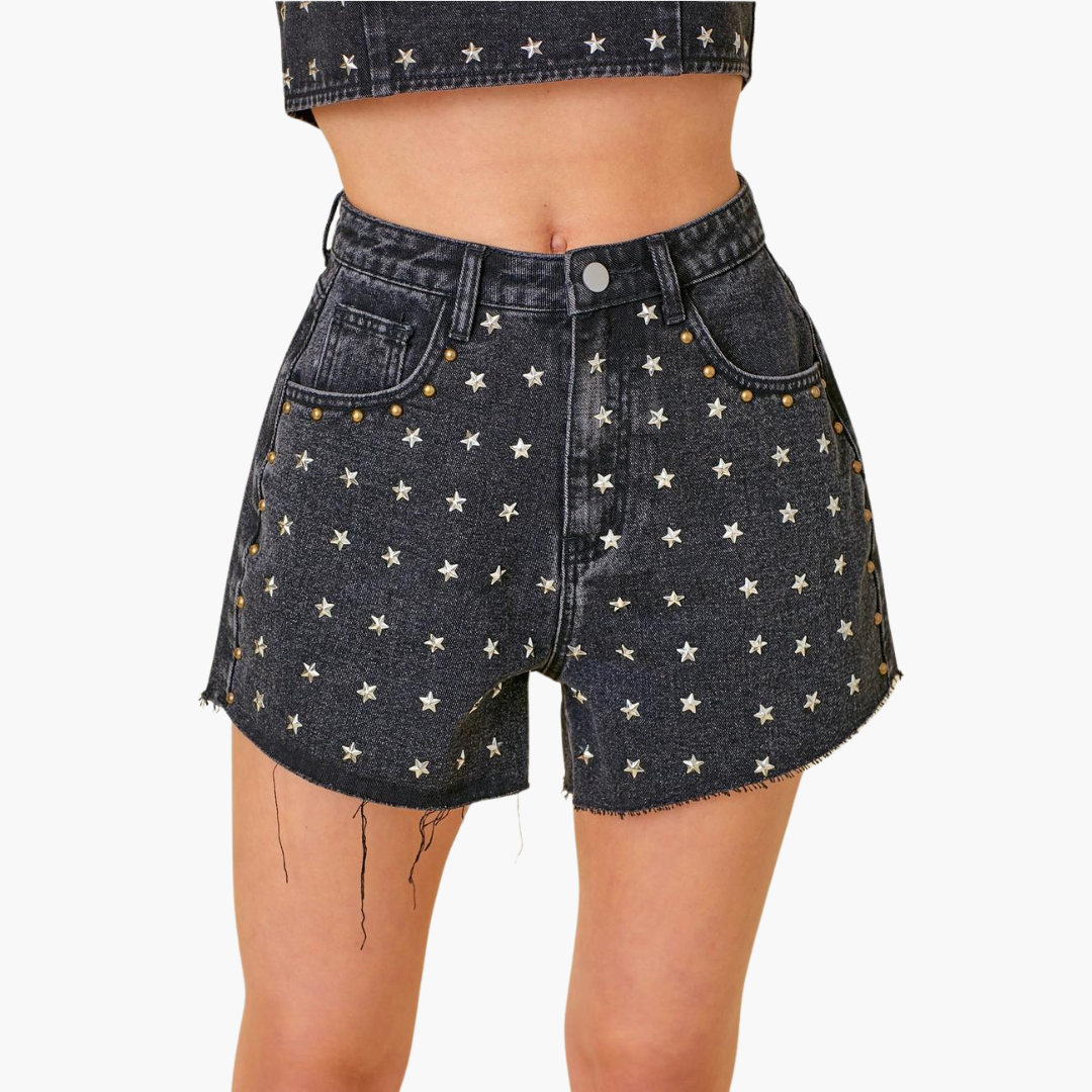 High Waisted Star Denim Shorts