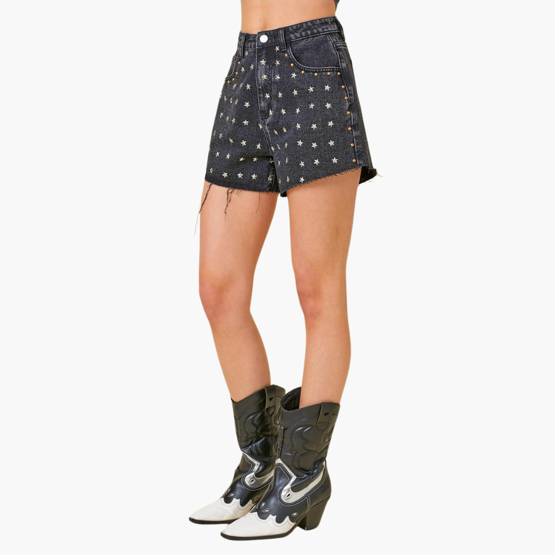 High Waisted Star Denim Shorts