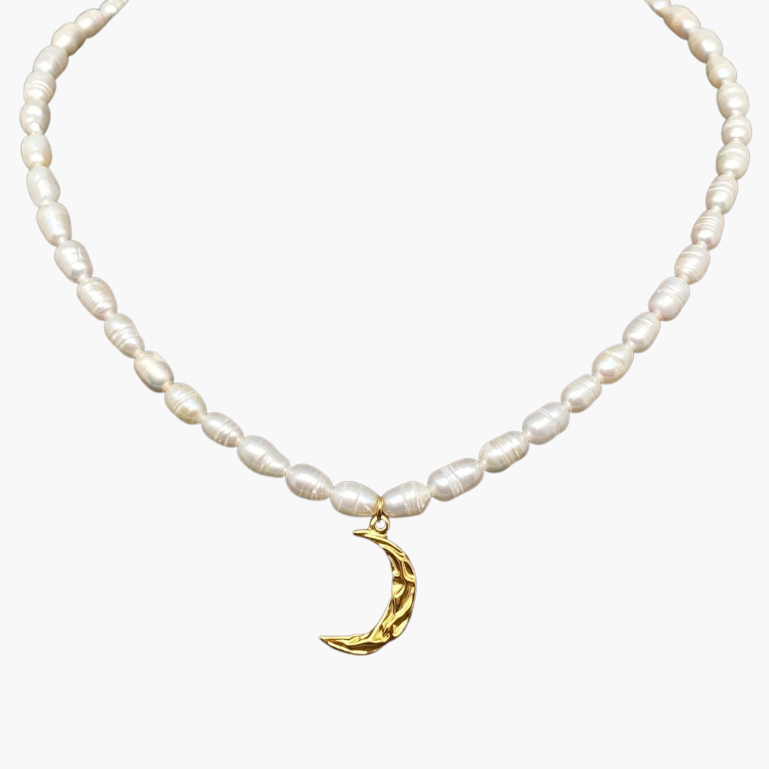 Ruffled Moon Freshwater Pearl Beaded Necklace