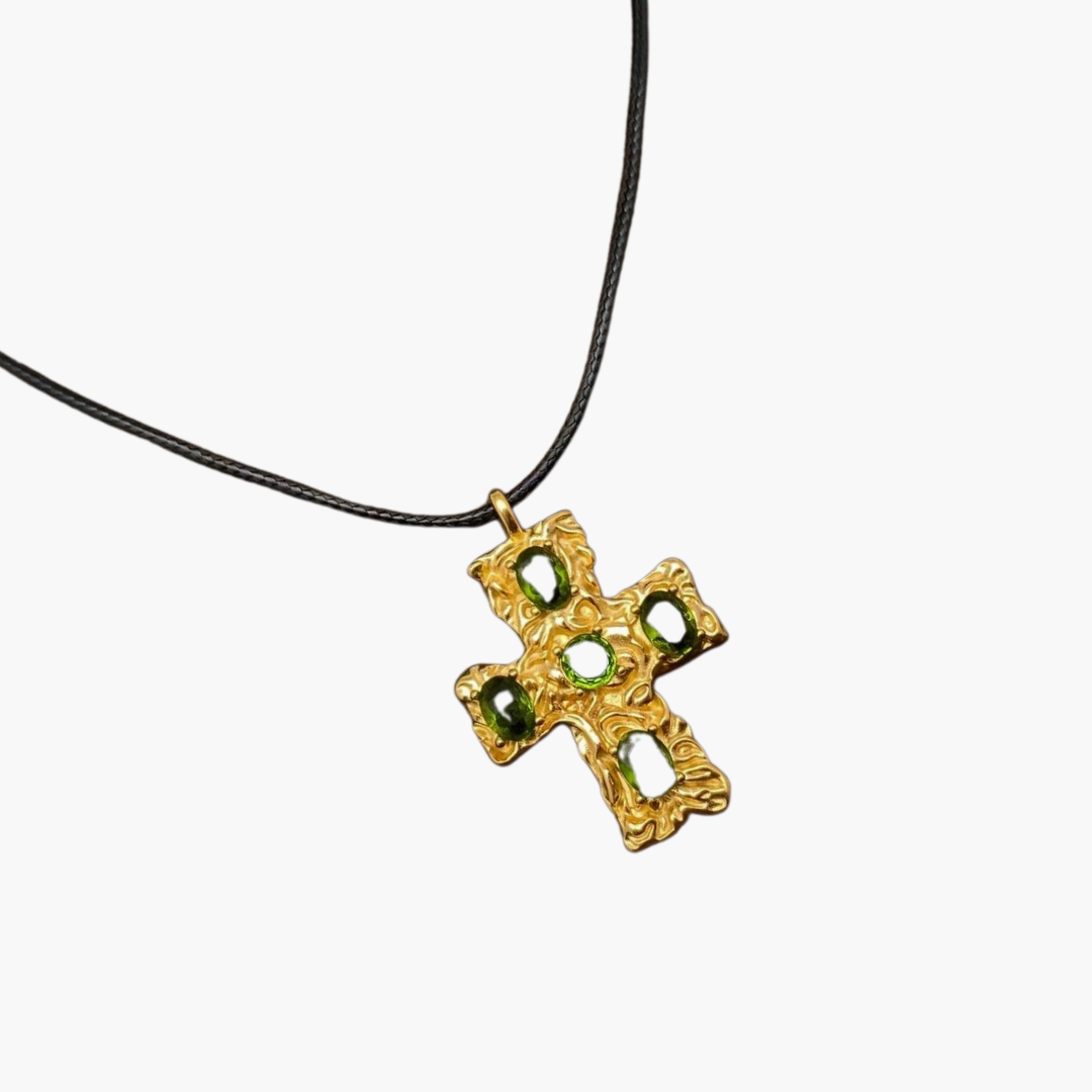 Green Zircon Cross Charm Necklace