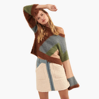 Furry Knit Colorblock Wide-Sleeve Sweater