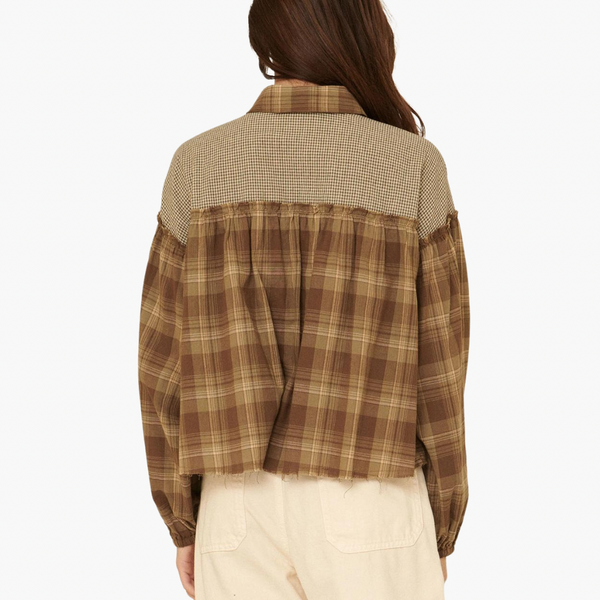 Oversized Plaid Ruffled Seam Blouse