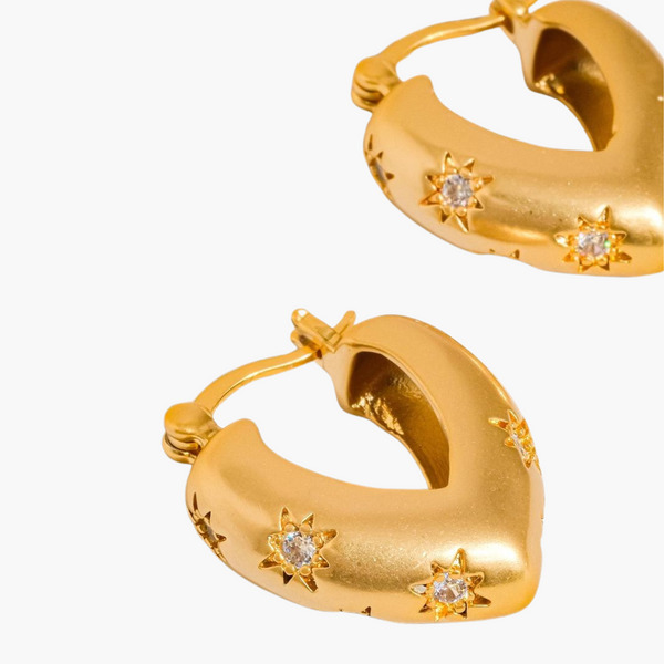 Desi 18K Gold Plated Star Cz Heart Hoop Earring