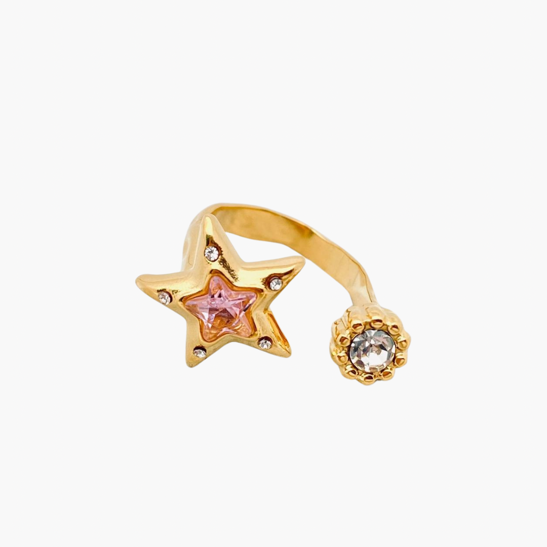 Pink Zircon Star 18K Gold Plated Ring