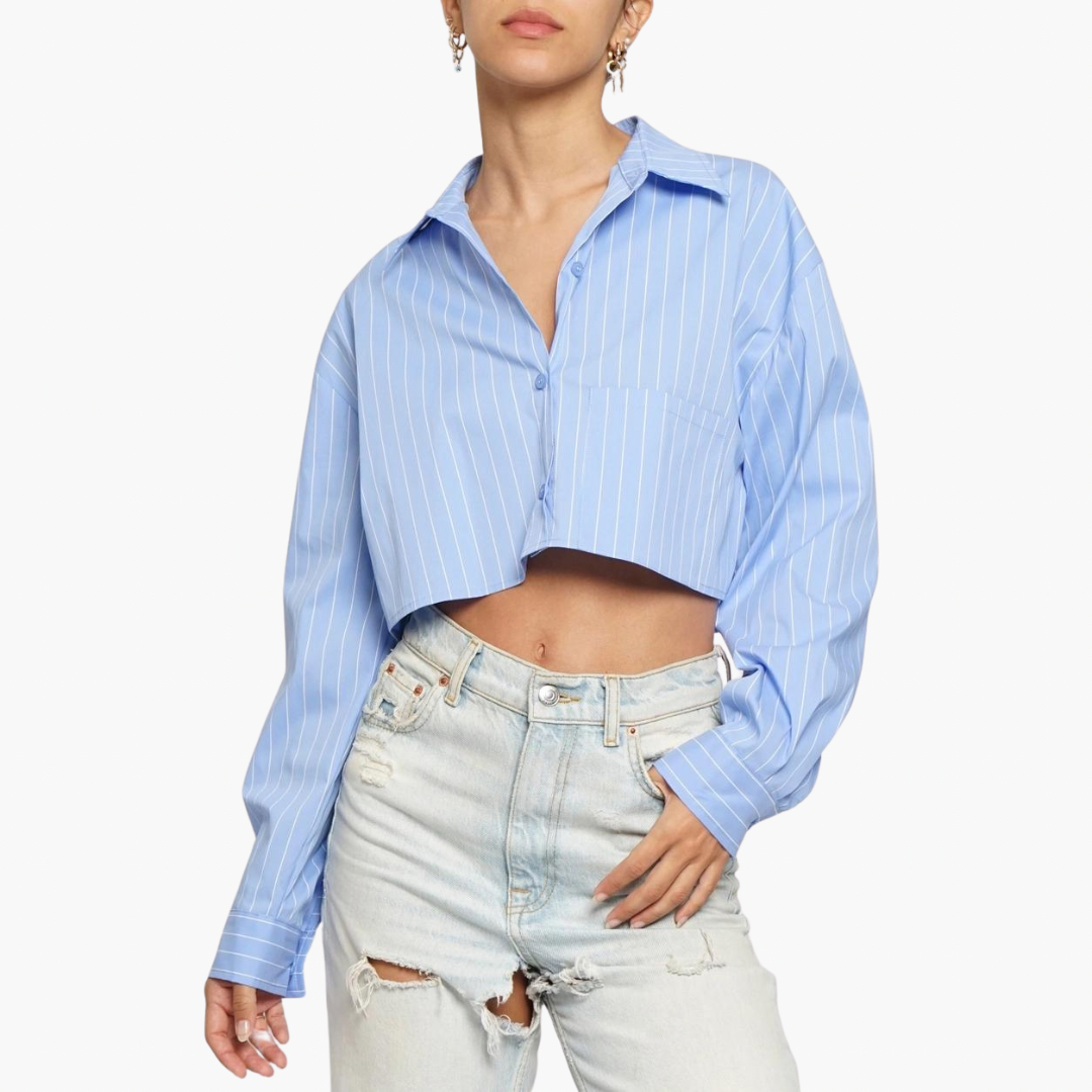 Blue Pinstriped Poplin Button Down Shirt