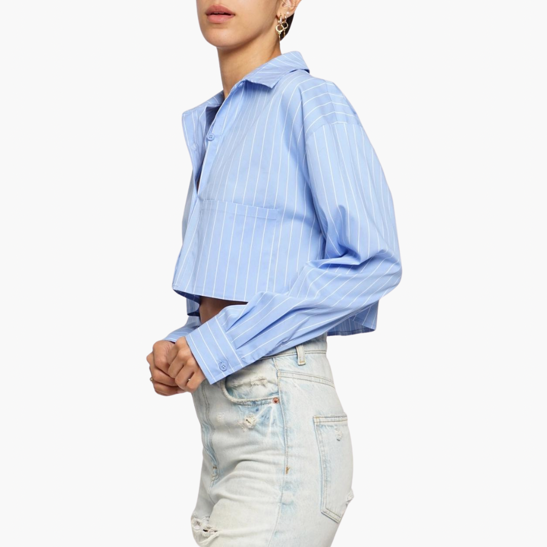 Blue Pinstriped Poplin Button Down Shirt