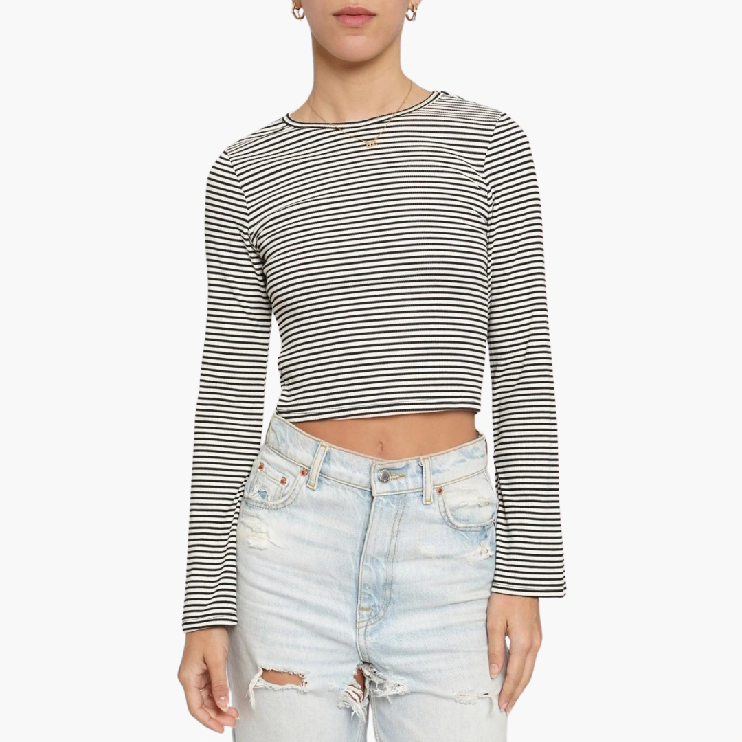 Black and White Striped Bell Sleeve Top