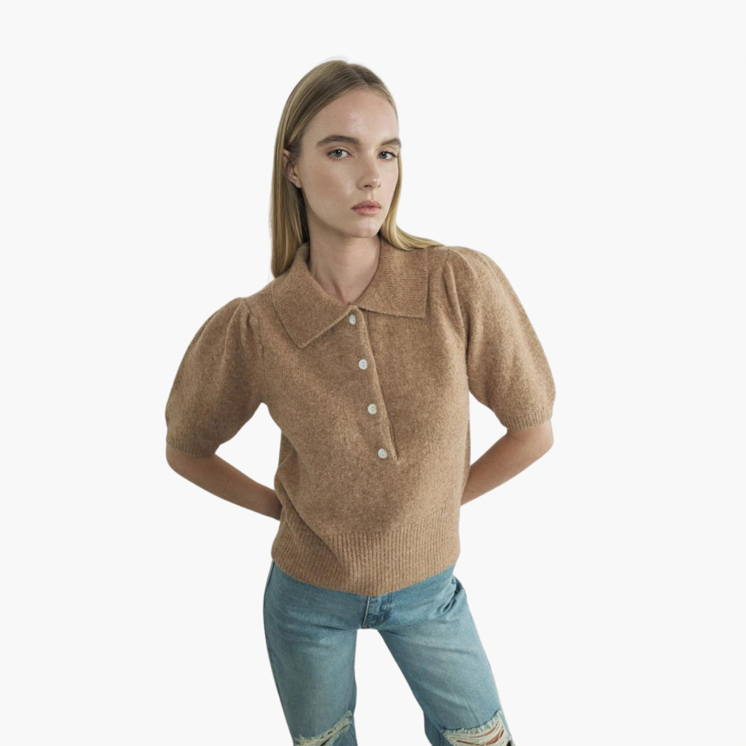 Puff Short Sleeve Collared Sweater