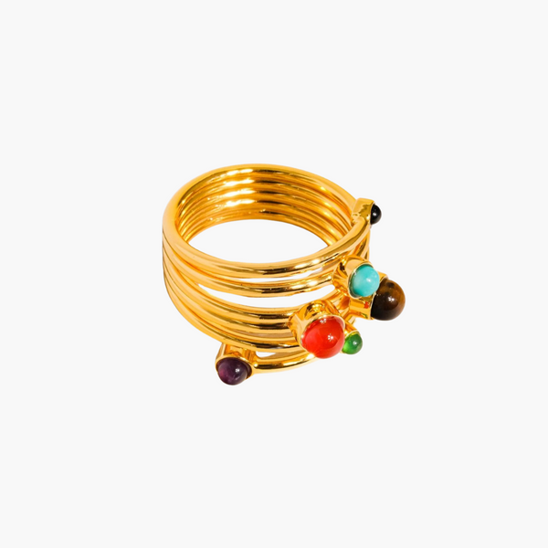 Teigan 18K Gold Plated Multi Color Stone Layered Ring