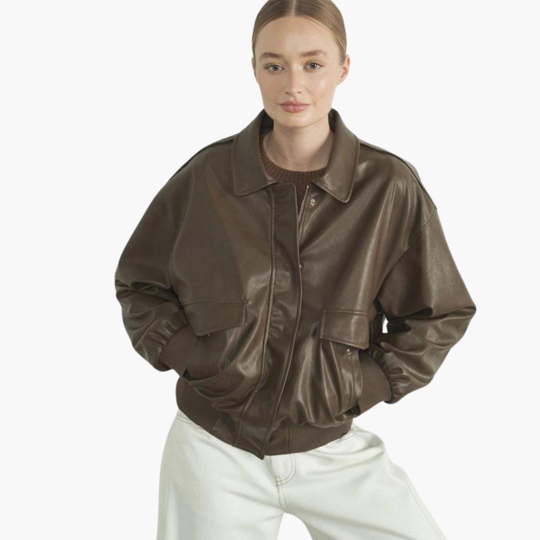 Jodana Faux Leather Bomber Jacket