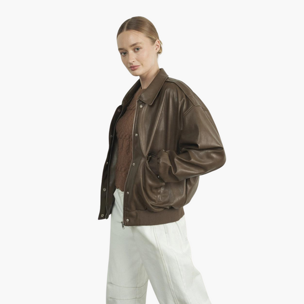 Jodana Faux Leather Bomber Jacket