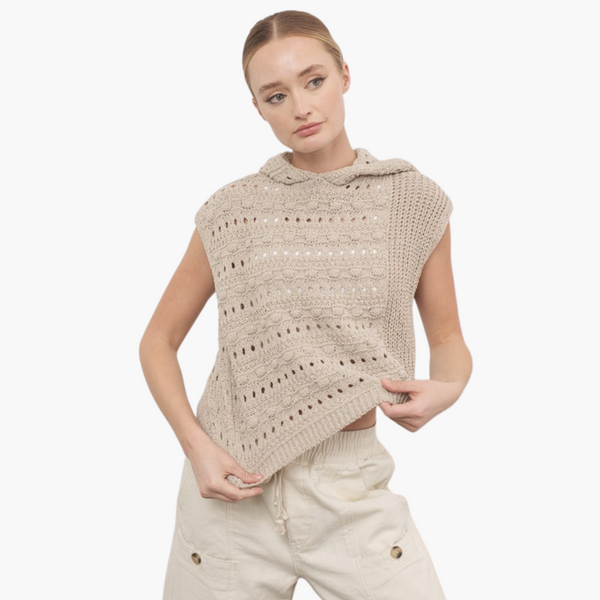 Harper Vest Open Knit Sleeveless Hoodie