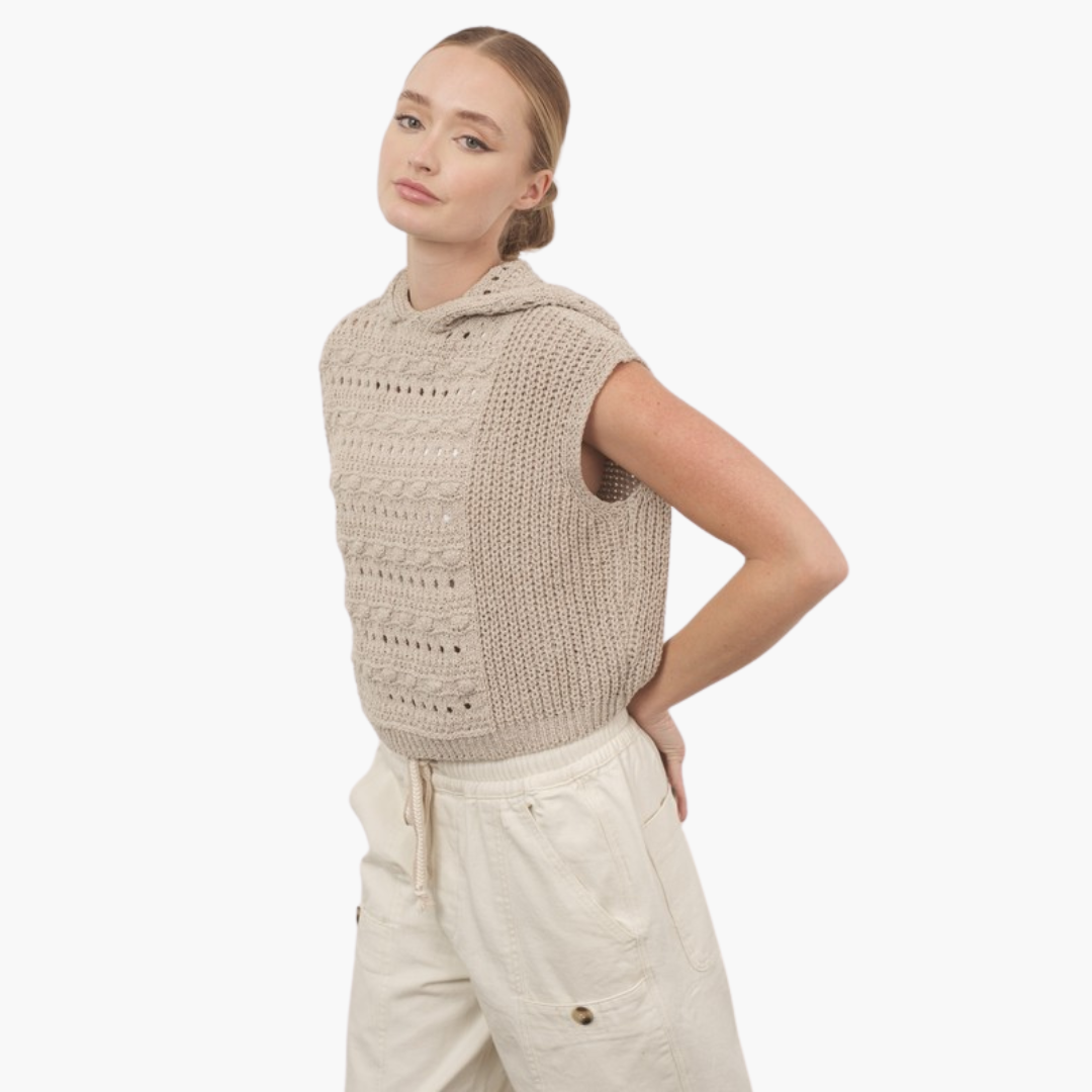 Harper Vest Open Knit Sleeveless Hoodie