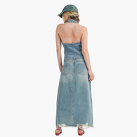 Distressed Denim Maxi Skirt