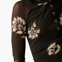 Floral-Print Mesh Raglan-Sleeve Henley Top