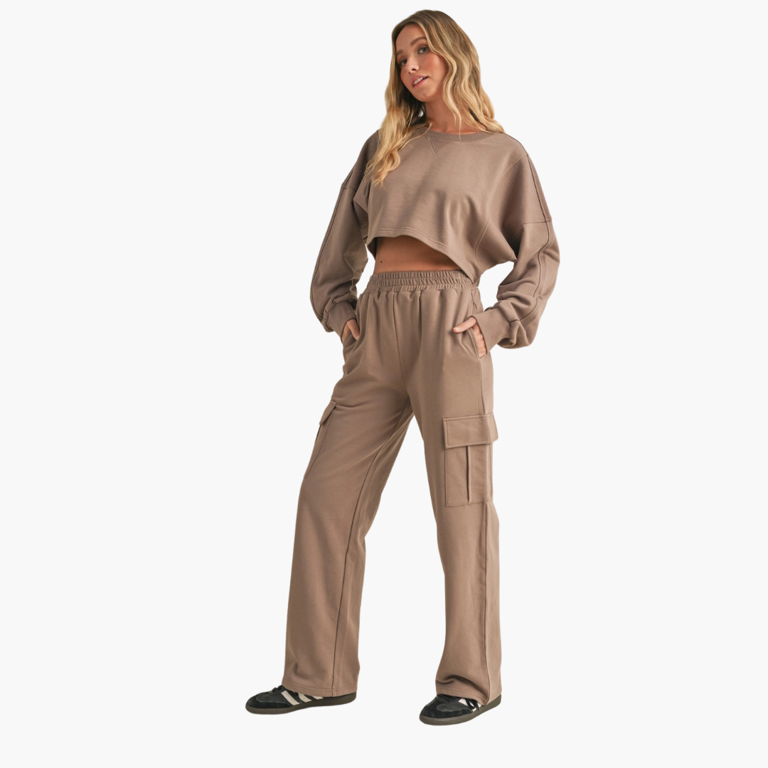 French Terry Taupe Cargo Sweatpants