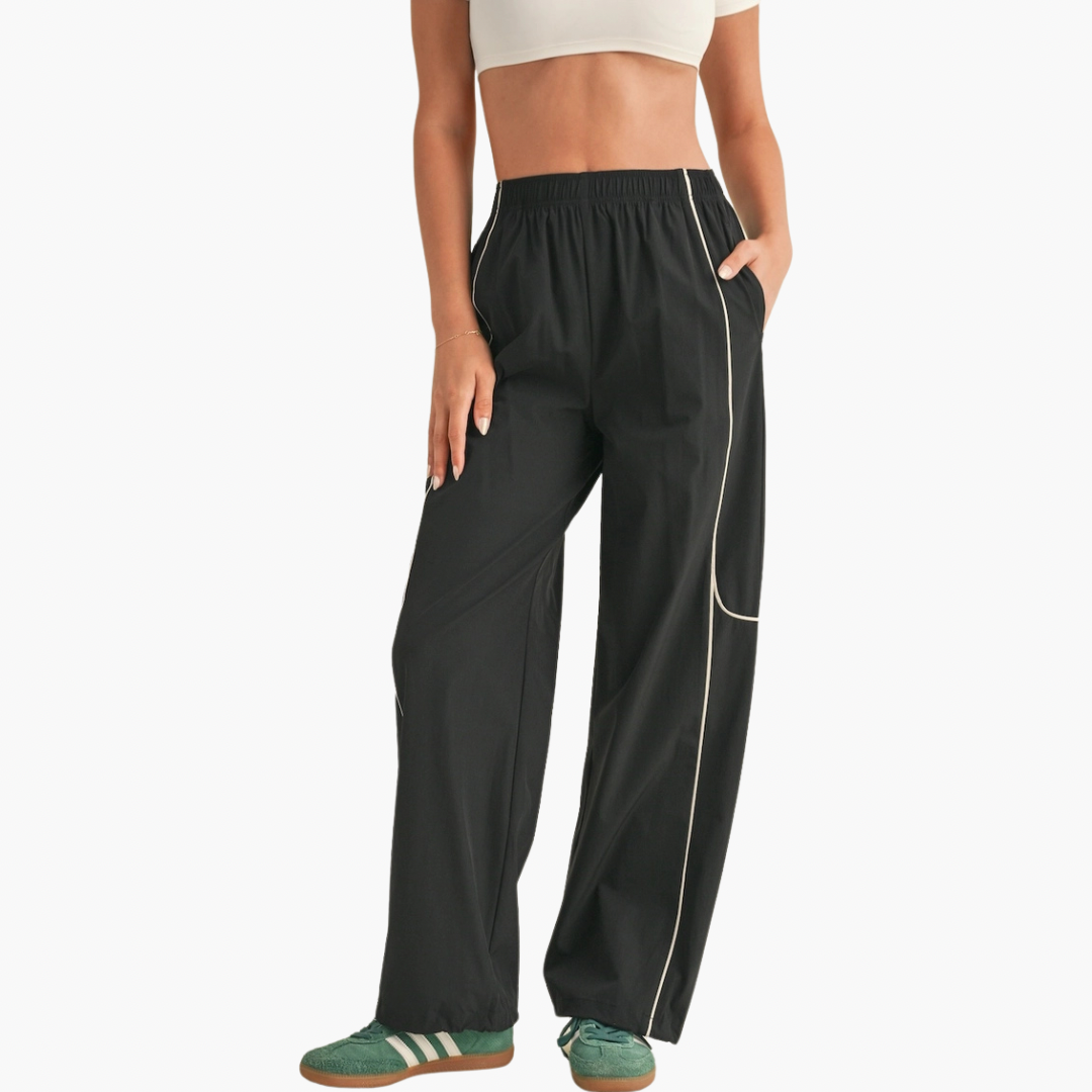 Nylon Track Pants with Contrast Piping