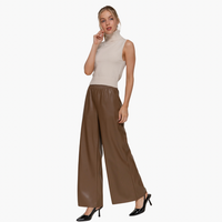 Brown Straight Faux Leather Long Pants