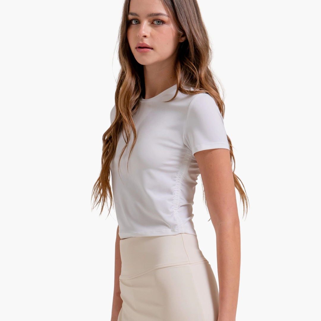 Crew Neck Side Ruched Active Top