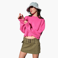 Pink Distressed Cropped Sweater