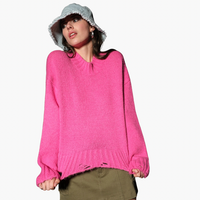 Pink Distressed Cropped Sweater