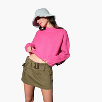 Pink Distressed Cropped Sweater