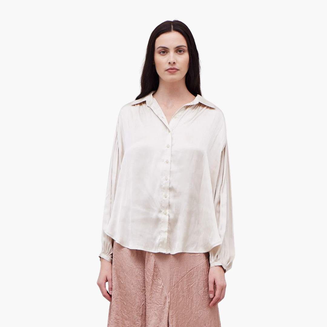 Solid Satin Button Down Blouse