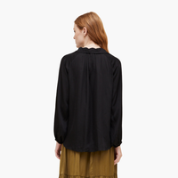 Black Collared Satin Button Down Blouse