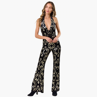 Velvet Foiled Print Halterneck Jumpsuit