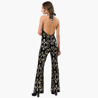 Velvet Foiled Print Halterneck Jumpsuit