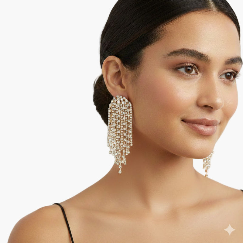 Gold Rhinestone Fringe Earring