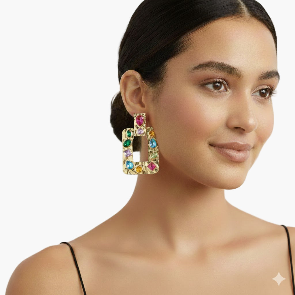 Multi Colored Rhinestone Party Earring