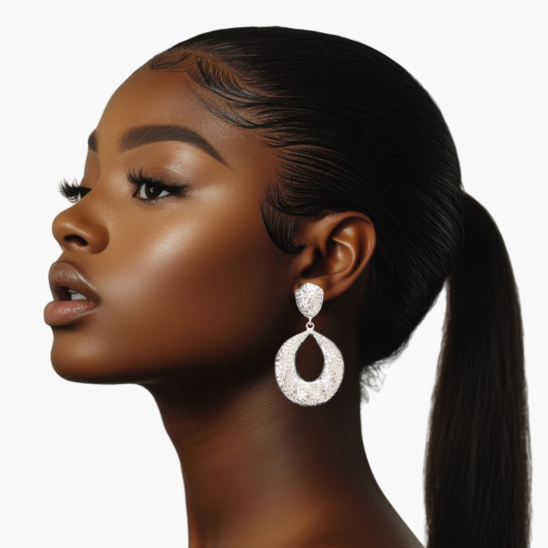 Silver Teardrop Hammered Vintage Earrings