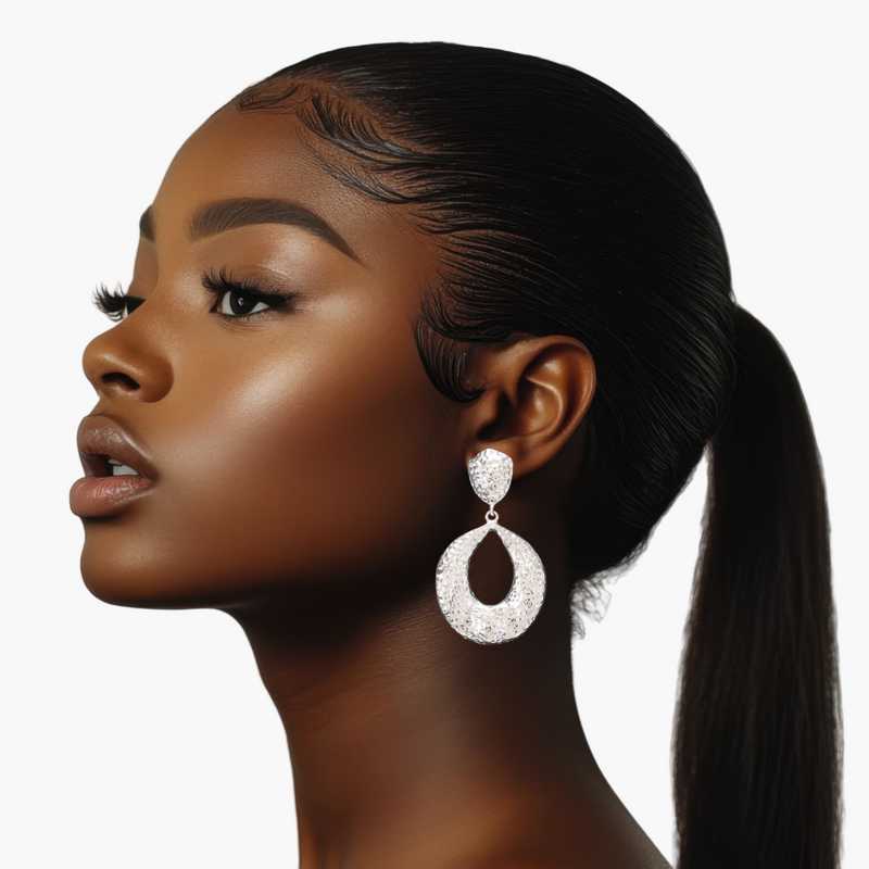 Silver Teardrop Hammered Vintage Earrings