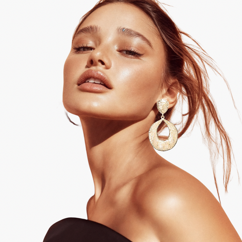 Gold Teardrop Hammered Vintage Earrings