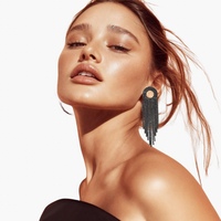 Black Rhinestone Fringe Tassel Earring