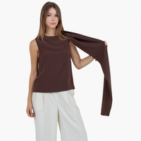 Brown Scarf-Detail Asymmetric Sleeveless Top