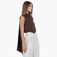 Brown Scarf-Detail Asymmetric Sleeveless Top