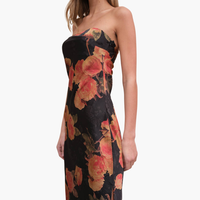 Satin Span Flower Strapless Dress