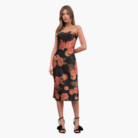 Satin Span Flower Strapless Dress