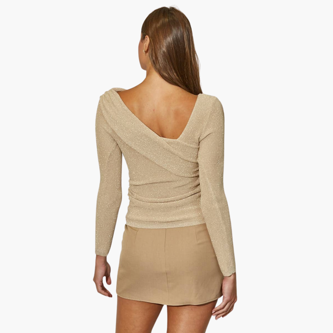 Asymmetric Shoulder Line Lurex Sweater Top