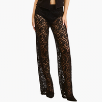 Black High Waist Sheer Lace Trousers
