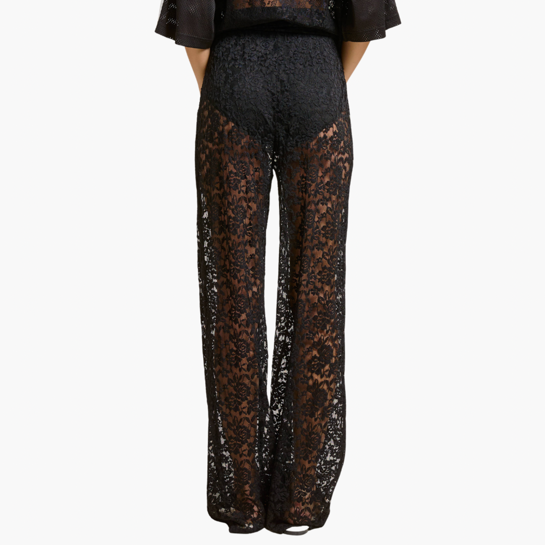 Black High Waist Sheer Lace Trousers