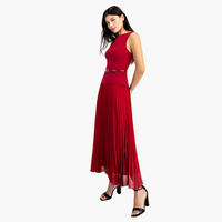 Chiffon Pleated Maxi Dress with Belt
